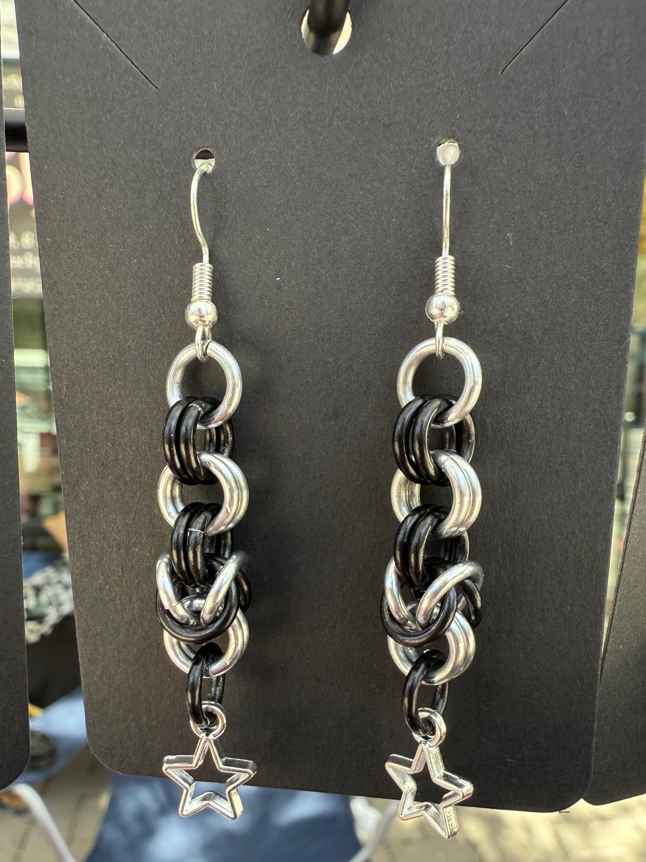 Black & Silver Byzantine Weave Earrings